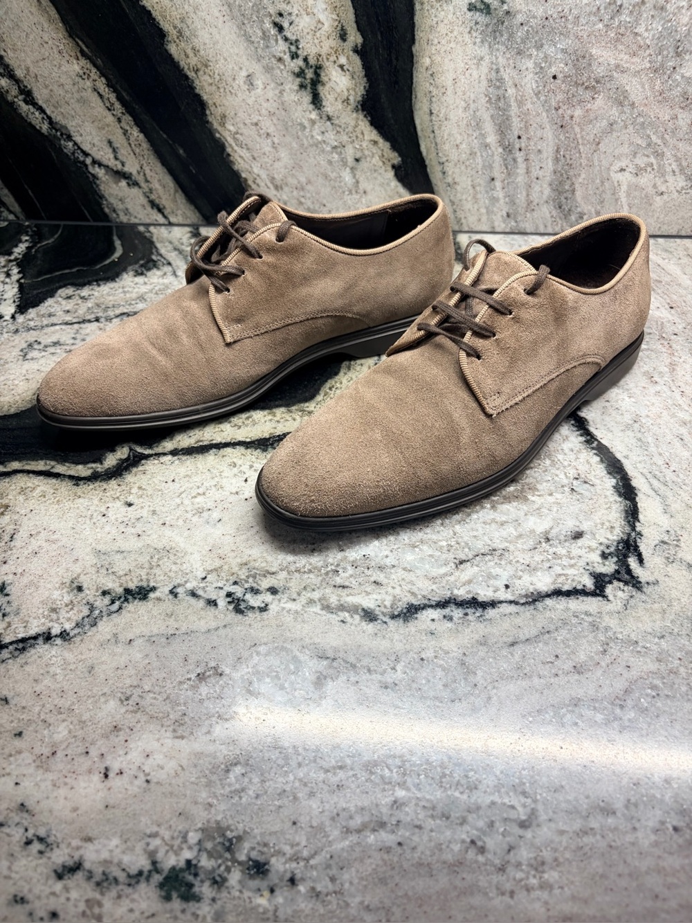a.testoni Taupe Suede Derby Dress Shoes Men’s US 9 UK 8 Made in Italy